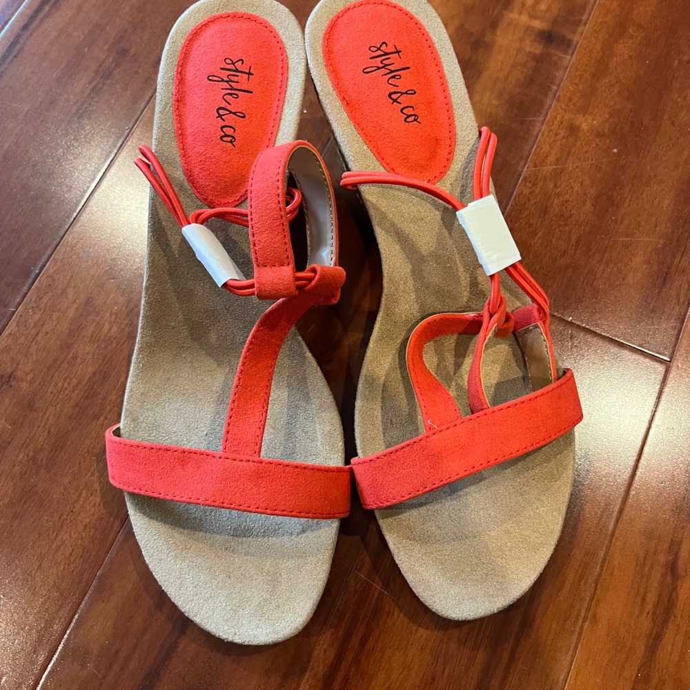 Espadrille Wedge Sandals Red Orange Style & Co Mulan Shoes New Sz 7.5W 7.5 Wide